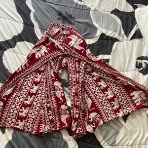 Red and White Elephant Print Pants